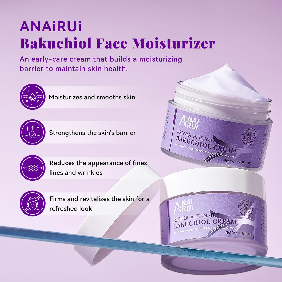 ANAI RUI ANAiRUi Anti-Age Cream 50ml, Anti-Wrinkle Cream with Pure Bakuchiol, Day/Night Cream for Women, Anti-Ageing Face Cream