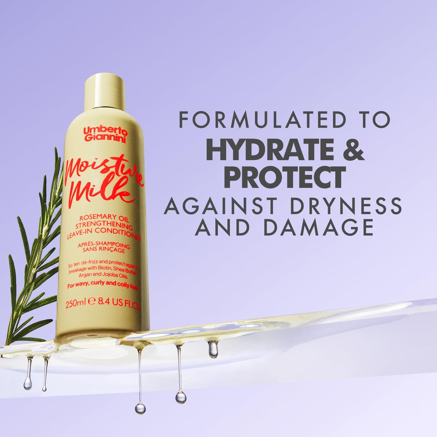 Umberto Giannini Strong Curls Rosemary Oil Strengthening Moisture Milk Leave-in Conditioning Treatment for Curly, Coily, Wavy Hair - Includes Biotin - Sulphate Free + Vegan