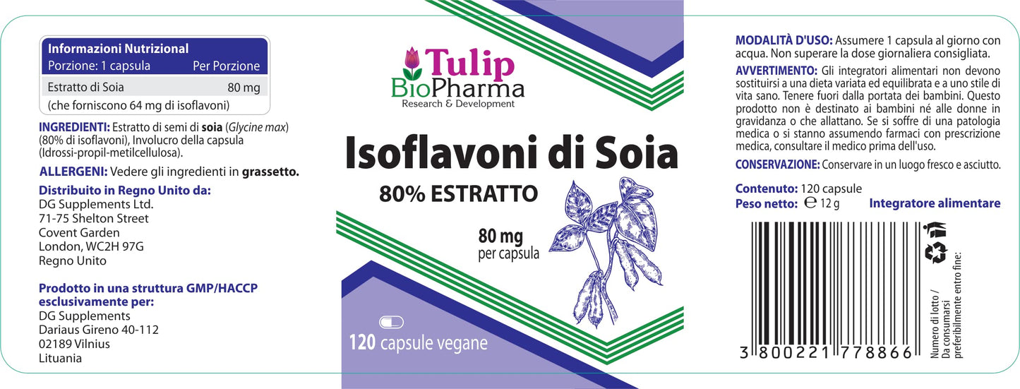 SOYA Isoflavones 80% Extract 120 Capsules, 3rd Party Lab Tested, High Strength Supplement, Gluten and GMO Free