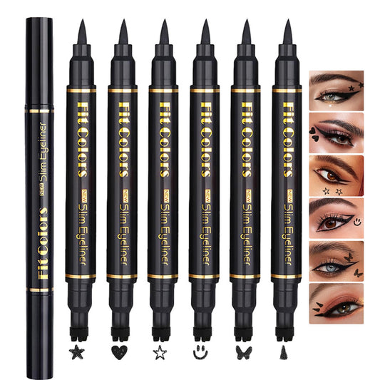 Sitovely Double-headed Liquid Eyeliner Stamp Pencil Set, 6PCS Winged Black Eyeliner Pen for Women, Eyeliner Stencils Long-Lasting Tattoo Makeup-Triangle,Star,Heart,Smiley,Butterfly (B, M)