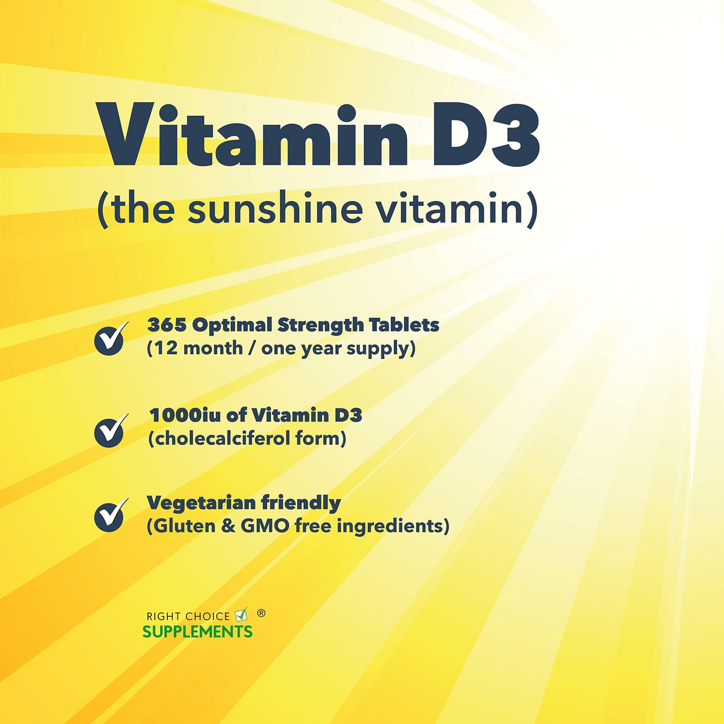 Right Choice Supplements Vitamin D 1000iu - 1 Year Supply, 365 Easy-Swallow Vitamin D Tablets, Vegetarian Vitamin D3 1000iu, Optimal Strength Immune Support Vitamin D Supplement