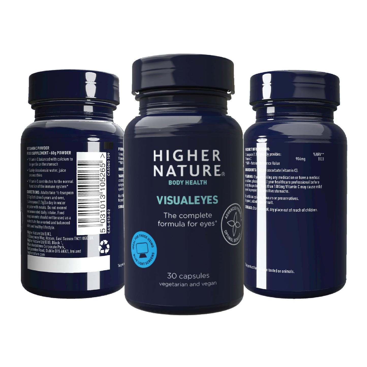 HIGHER NATURE Higher Nature - VisualEyes - Supports Vision - Lutein, Zeaxanthin, Bilberry & Essential Vitamins - 10 Active Ingredients - Vegan - 30 Capsules