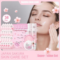 DMQ Skin Care for Teenage Girls, 38PCS Skin Care Sets & Kits, Sakura Skincare Set, Pamper Sets for Women Gifts, Serum, Hand Cream, Eye Mask, Sleep Mask, Lip Mask, Cleanser, Cream, Lotion, Toner, Mud Mask
