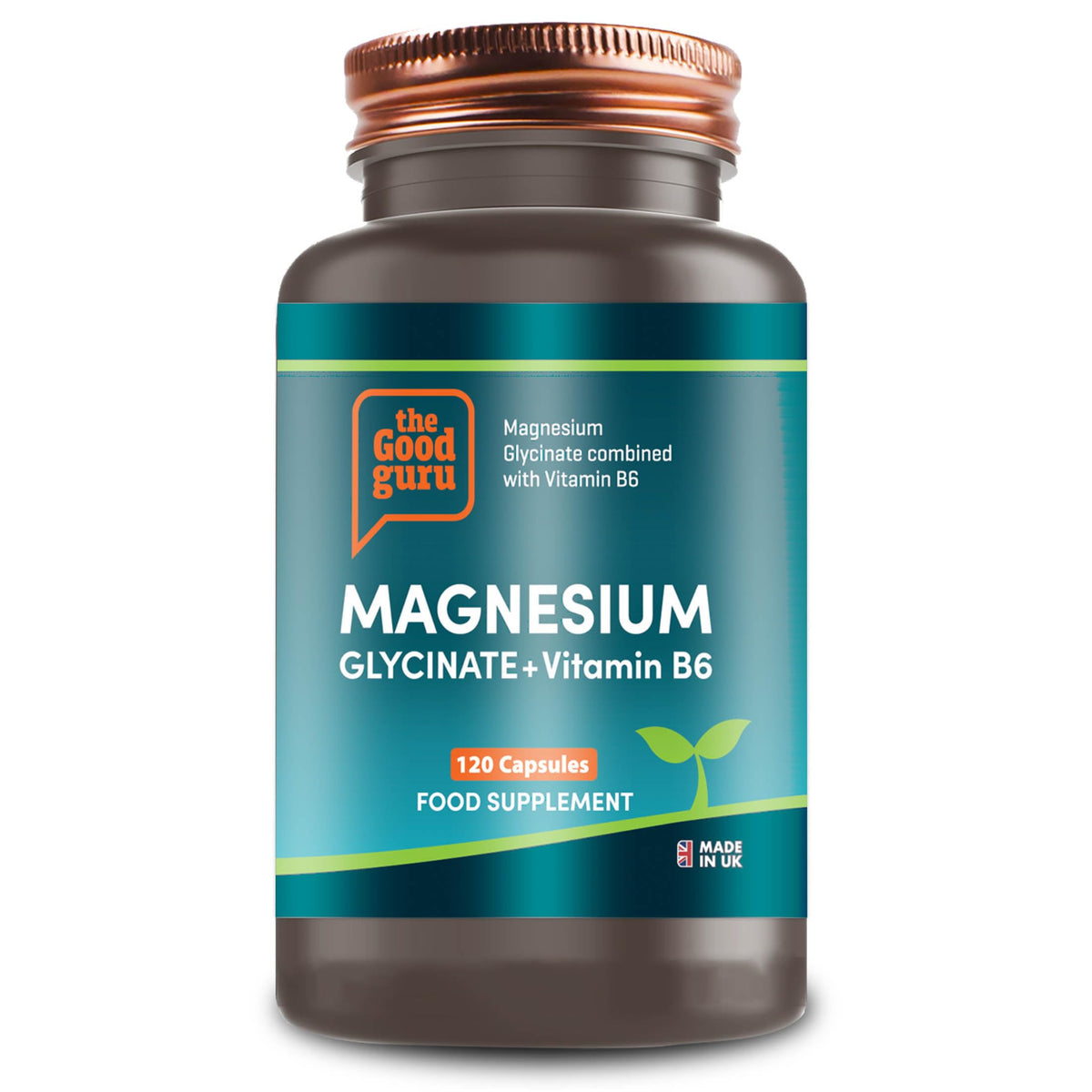 Magnesium Glycinate Supplements with Vitamin B6 | 120 Capsules, 2-in-1 Formula | High Absorption | 500mg Magnesium Glycinate + 7.35mg Pyridoxal 5 Phosphate | Vegan | Made in UK by The Good Guru