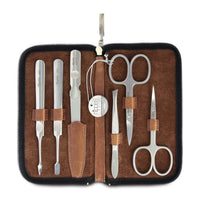 nippes Solingen Nippes Solingen Nippes Premium Line Manicure Set 6 Pieces Stainless Steel Rust and Nickel Genuine Cowhide Leather Case with Zip Fastener Brown