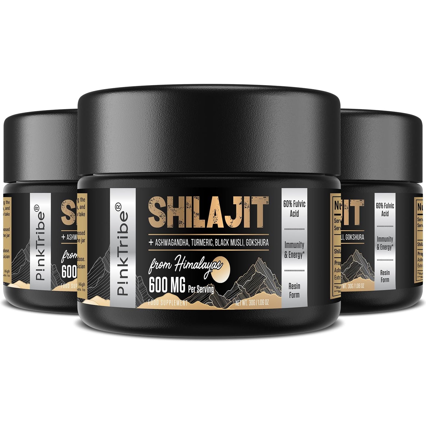 Shilajit Resin Gold Standard Shilajit - 600mg Himalayan Shilajit Blend with Ayurvedic Herbal Extracts, High Levels of Fulvic Acid, Supports Energy and Performance, 30 g (Pack of 3)