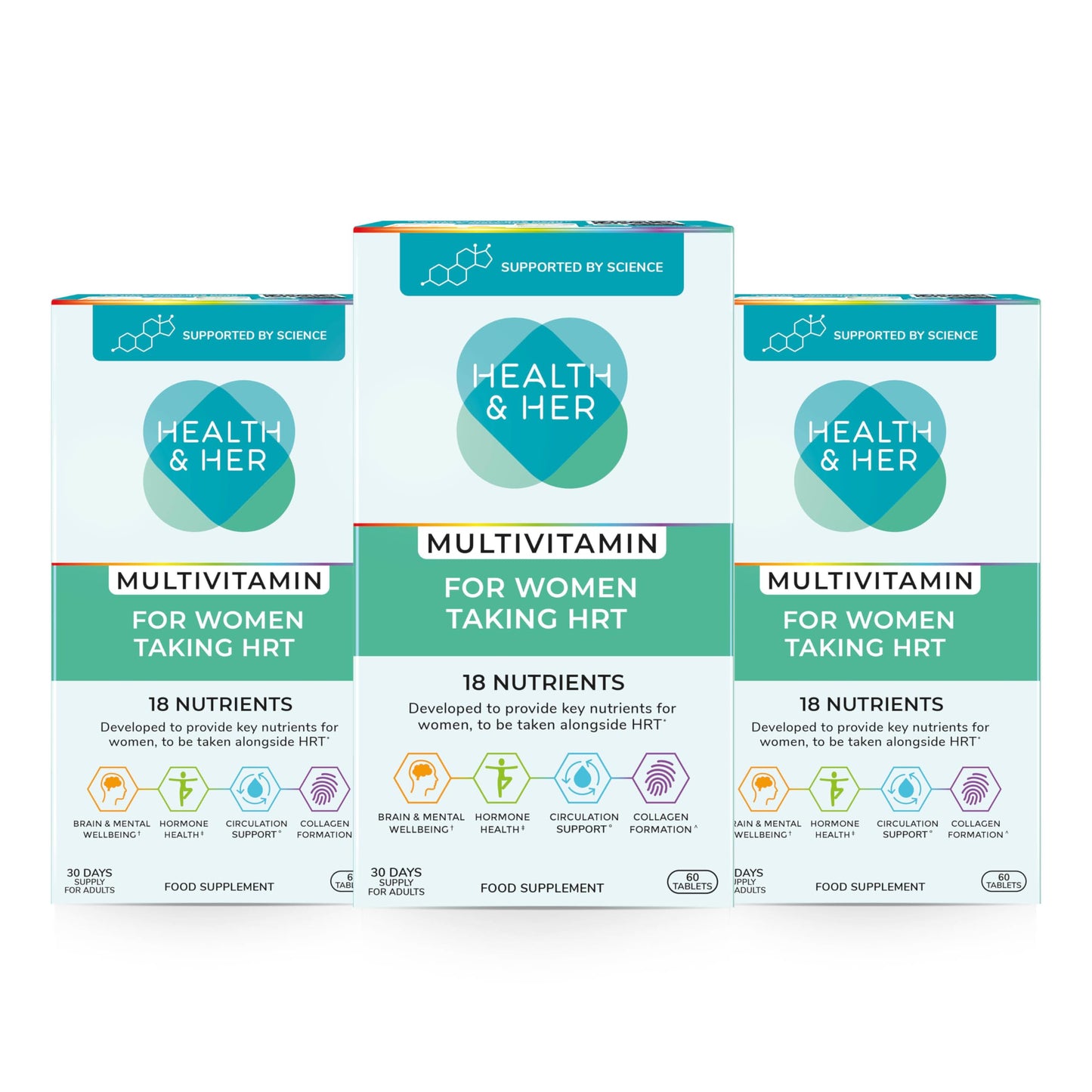 Health and Her Health & Her Multivitamin for Women Taking Hormone Replacement Therapy (HRT) - Supplements for Women - Nutrition and Wellbeing Support - 3 Month Supply, 180 Tablets - Vegan & Gluten Free