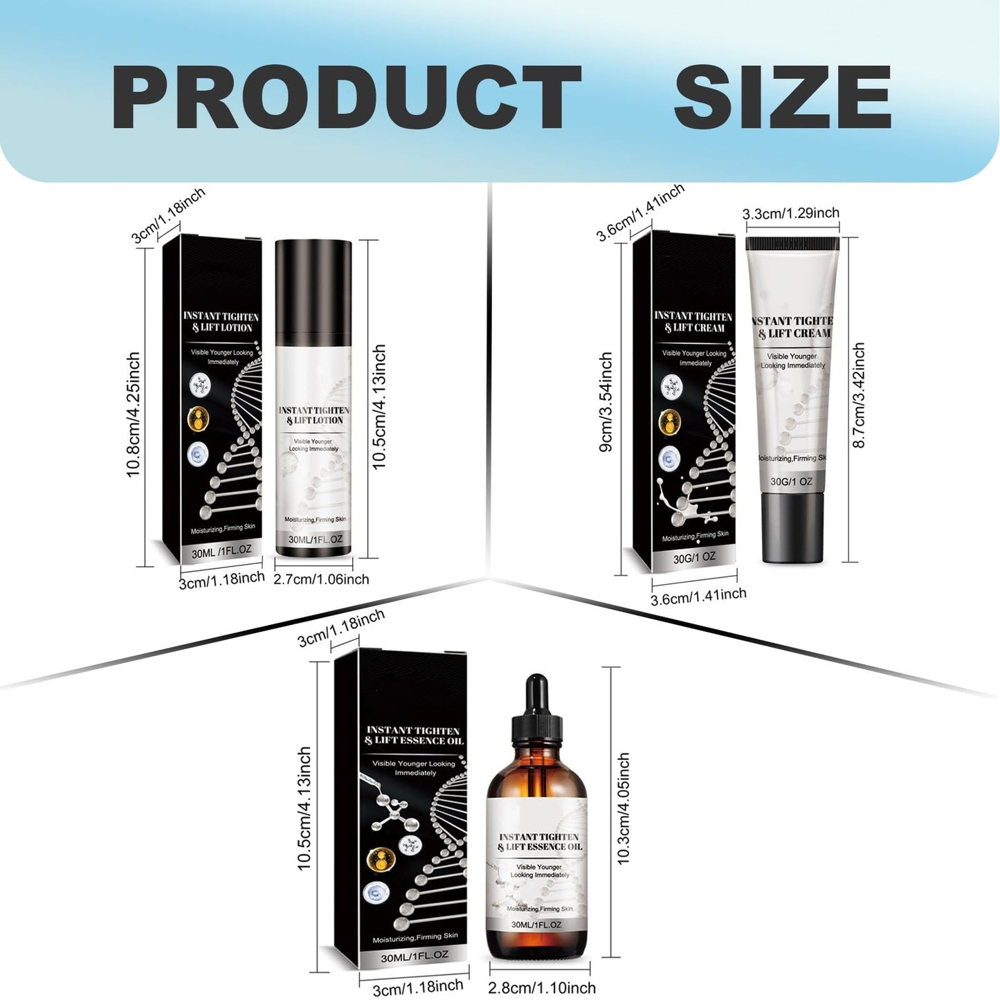 Ninnyi 3PCS Instant Face Tightening Lift Set, Lifting Serum Cream Essential Oil, Skin Firming Anti Aging Wrinkle for Women