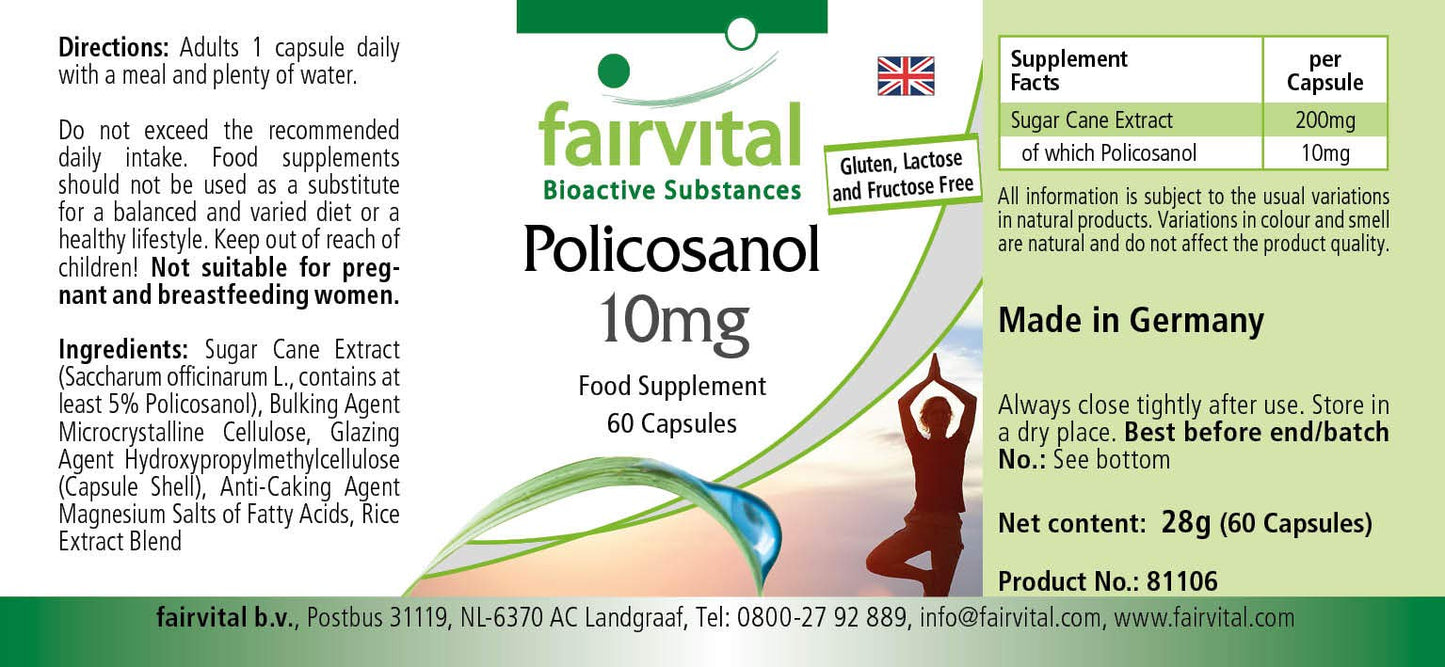 fairvital Fairvital | Policosanol 10mg - Vegan - HIGH Dosage - 60 Capsules