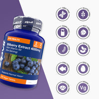 Zipvit Bilberry Extract 4000mg with Vitamin B2, Eye Vitamins with Anthocyanidins, Vaccinium Uliginosum, Supports Healthy Vision, 120 Vegan Tablets, 2 Months Supply