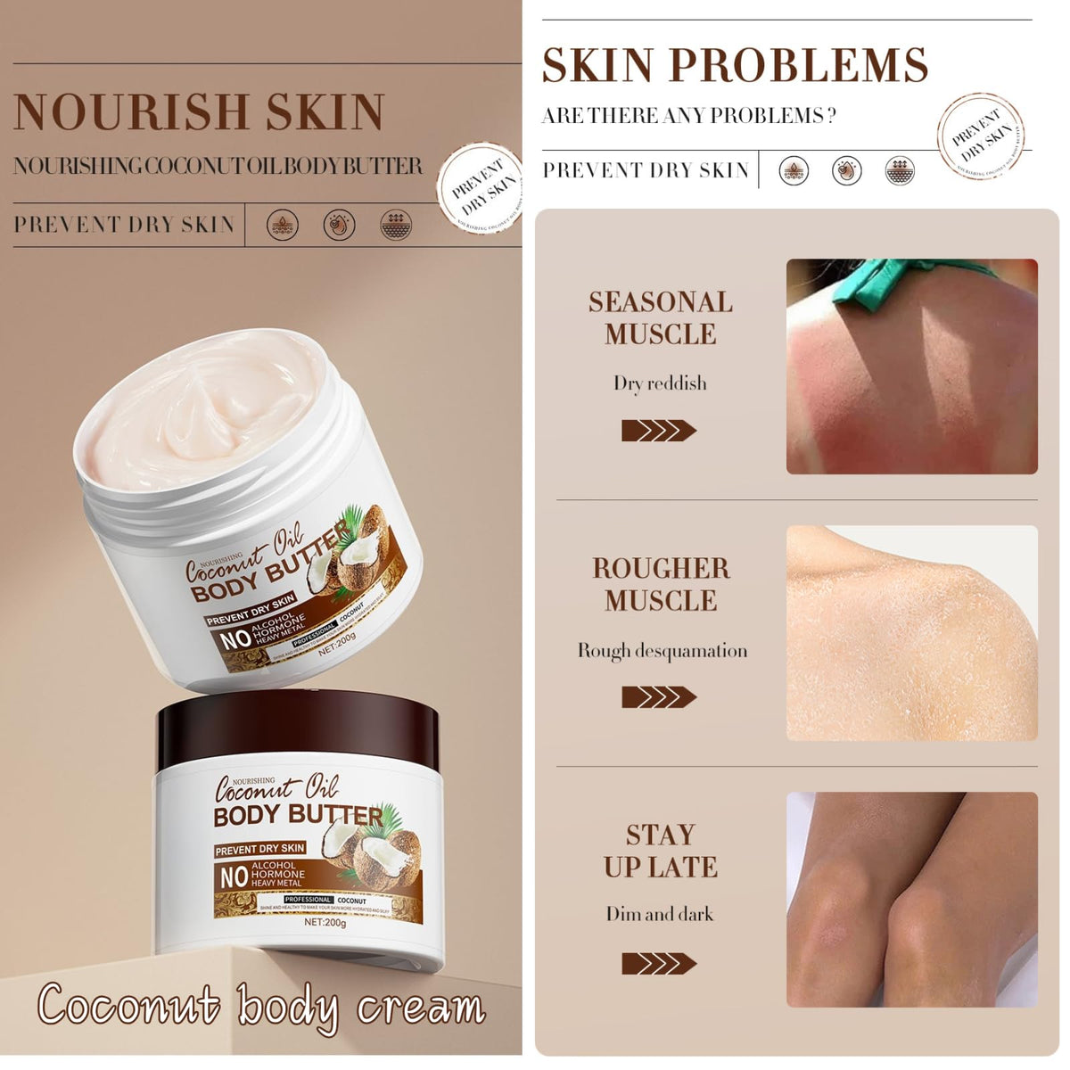 Tongyend Coconut Body Butter & Face Serum Duo | Coconut Moisturiser, 200g Hard Water Shield Body Cream + Face Serum for Dry Skin, Natural Moisturiser Set for Silky Hydration & Nourishing Care