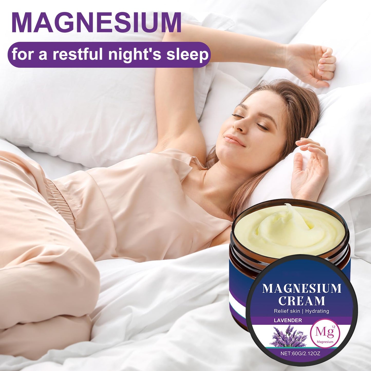Lavender Magnesium Sleep Cream - Magnesium Butter for Sleep - Magnesiums Cream for Sleep & Restless Legs Relief - Body Skin Care with Lavender & Shea Butter - Fast Relief & Deep Hydration Body Creams
