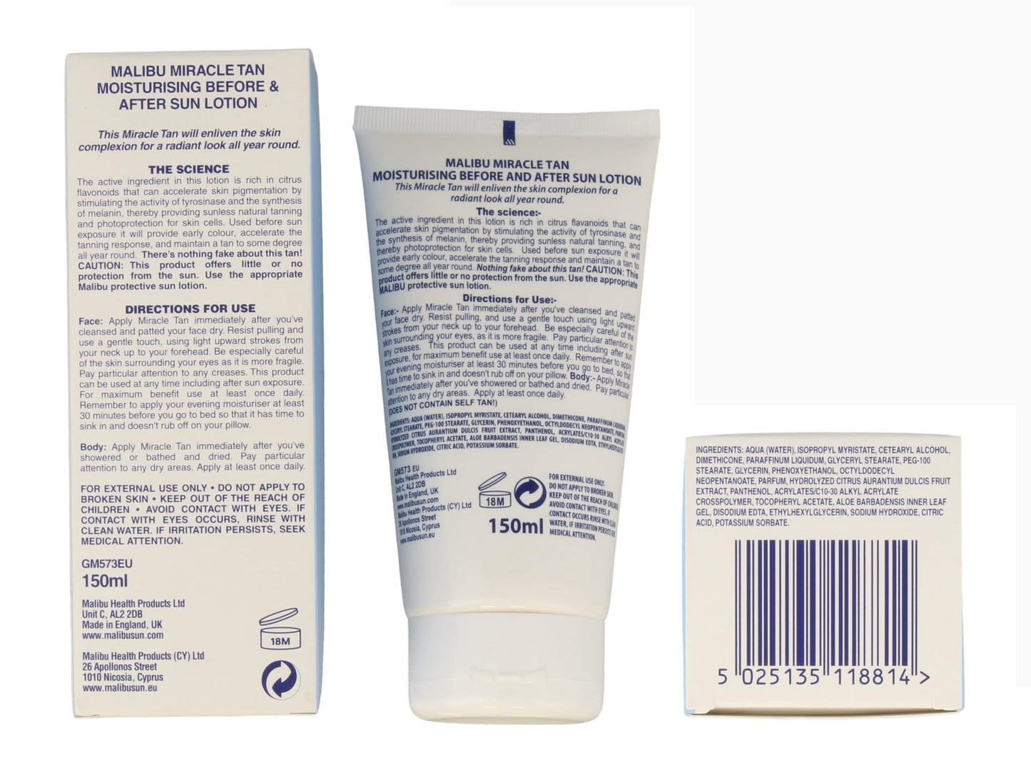 Malibu Miracle Tan Lotion Before and After Sun Moisturising Lotion with Aloe Vera, Vitamin E and Citrus Flavonoids, Hydrating Tan Enhancing Skin Care, 150ml