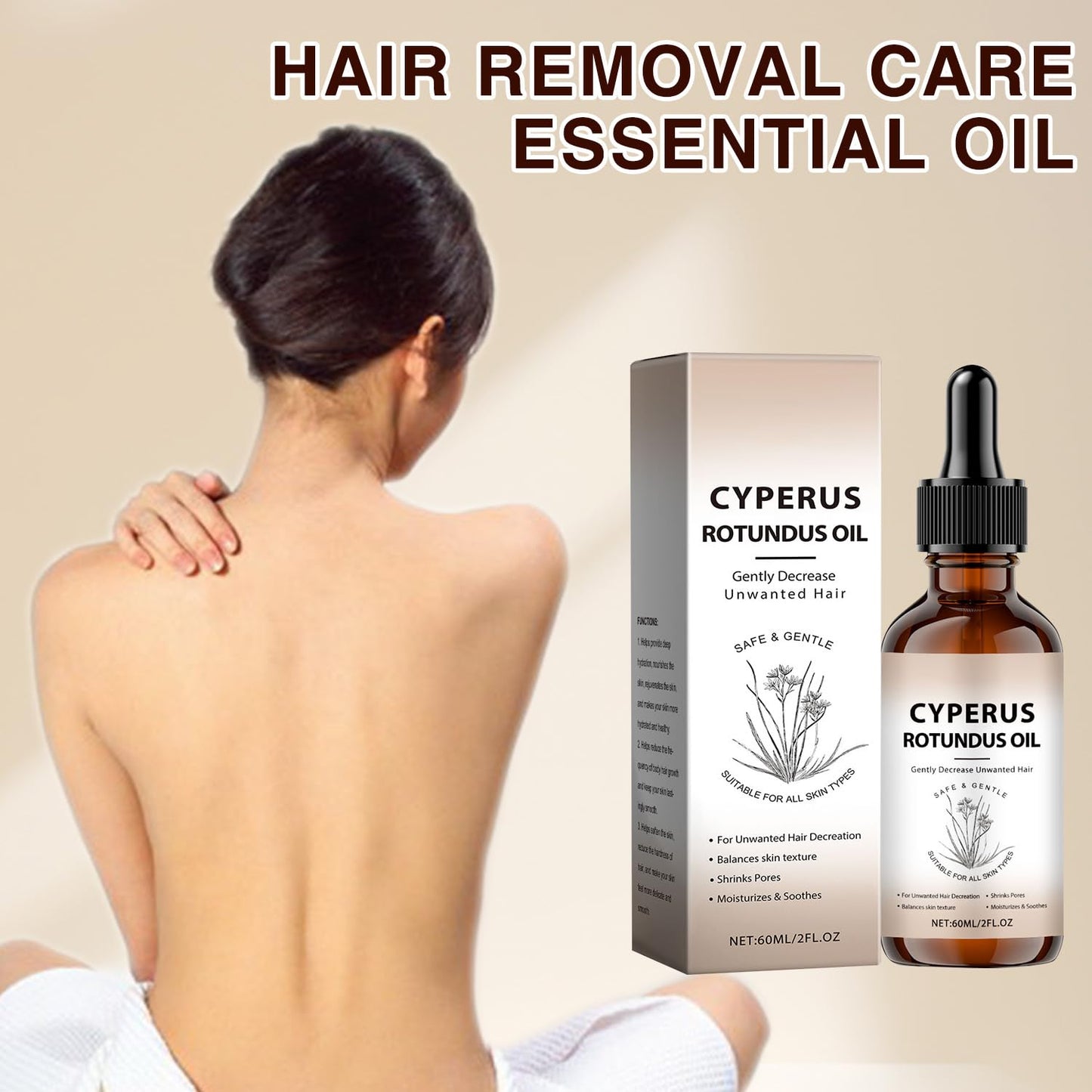 Bettinay Cyperus Rotundus Oil, 60ml Body Hair Removal Oil for All Skin Types