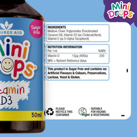Natures Aid Mini Drops Vitamin D3 50ml for Infants & Kids - Bone, Teeth, Health & Immune System Support - Sugar Free, Vegan, Gluten-Free, Non-GMO - Growth Support for Children Age 0-5 Dropper Included