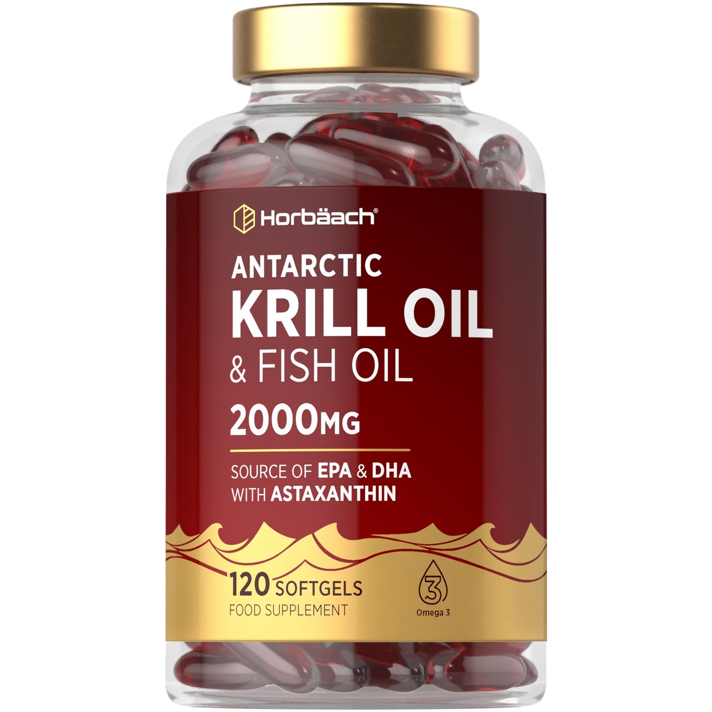 Horbäach Antarctic Krill Oil Capsules 2000mg | 120 Softgels | High Strength Blend with Fish Oil, Astaxanthin, Phospholipids, EPA and DHA | By Horbaach