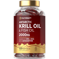 Horbäach Antarctic Krill Oil Capsules 2000mg | 120 Softgels | High Strength Blend with Fish Oil, Astaxanthin, Phospholipids, EPA and DHA | By Horbaach