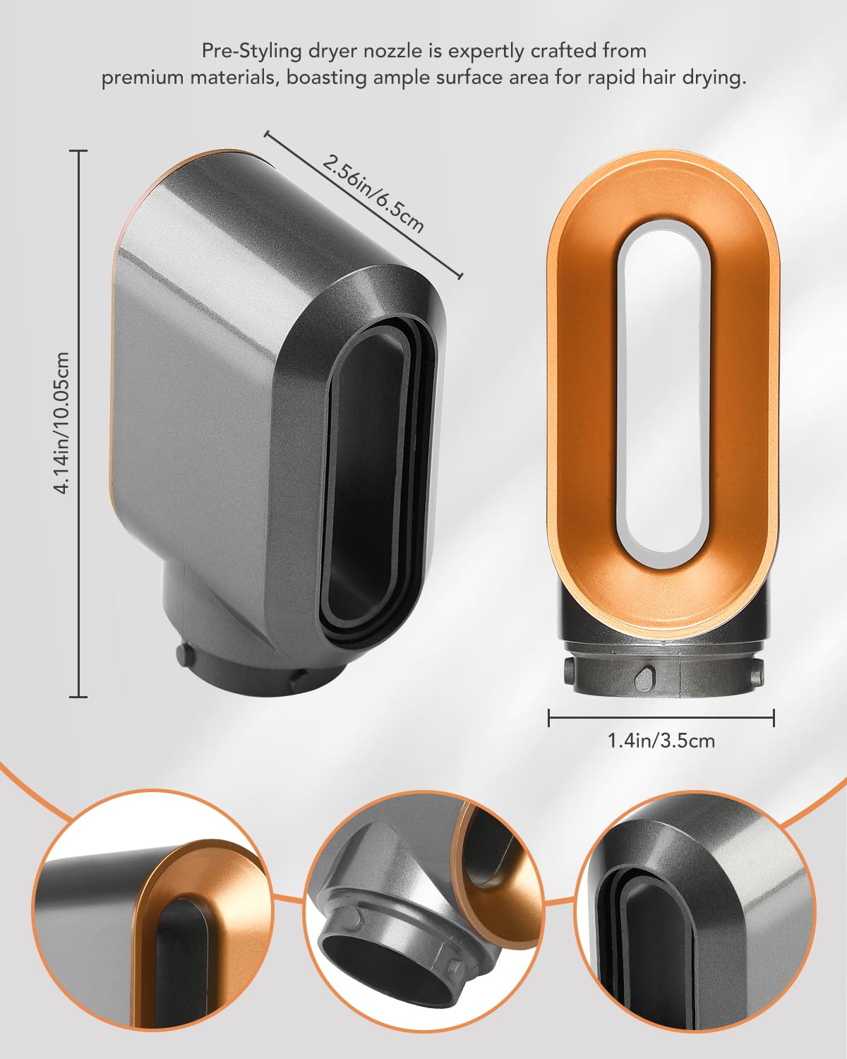 TOSAGE Pre-Styling Dryer Nozzle for Dyson Airwrap HS01/HS05 – Fast Drying Attachment, Nickel/Copper (Part 969759-05)