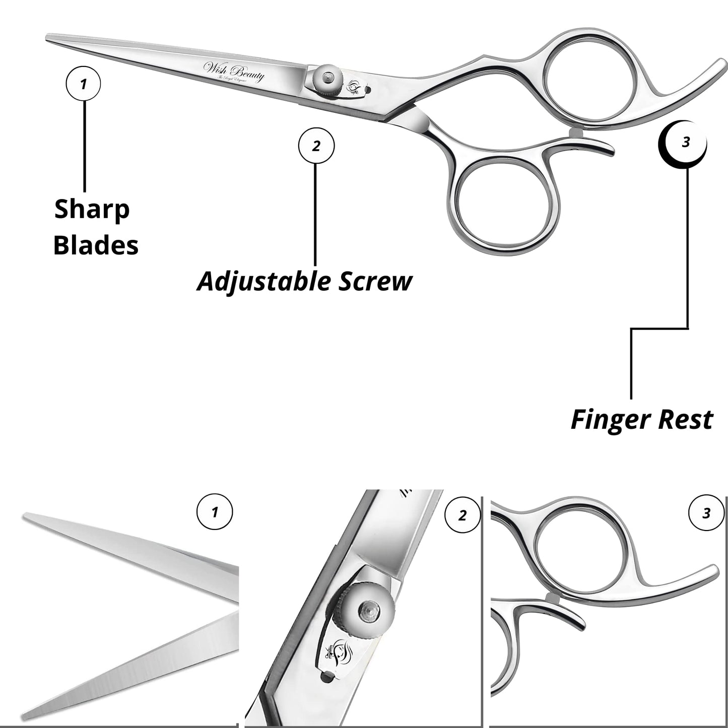wish beauty,the royal elegance Wishbeauty Professional Left Handed Hairdressing Scissors, 6.5” Silver Offset