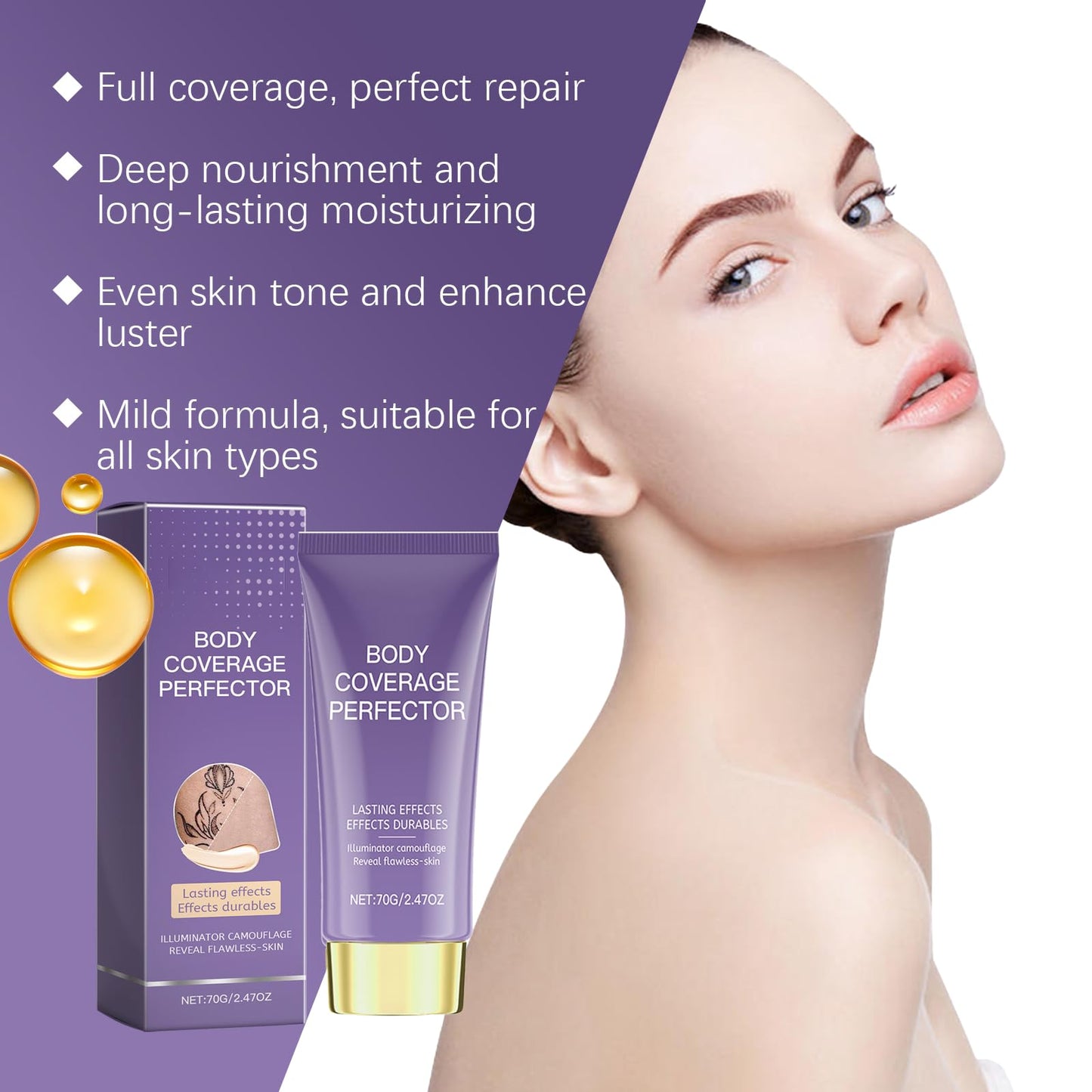 HERBENJOY 2PCS Body Coverage Perfector, Waterproof Tattoo Cover Up Makeup, No Transfer Hydrating Concealer for Mature Skin, Leg Makeup to Cover Veins,Scars,Dark-Spots with Full Coverage Foundation(NATURAL GLOW)
