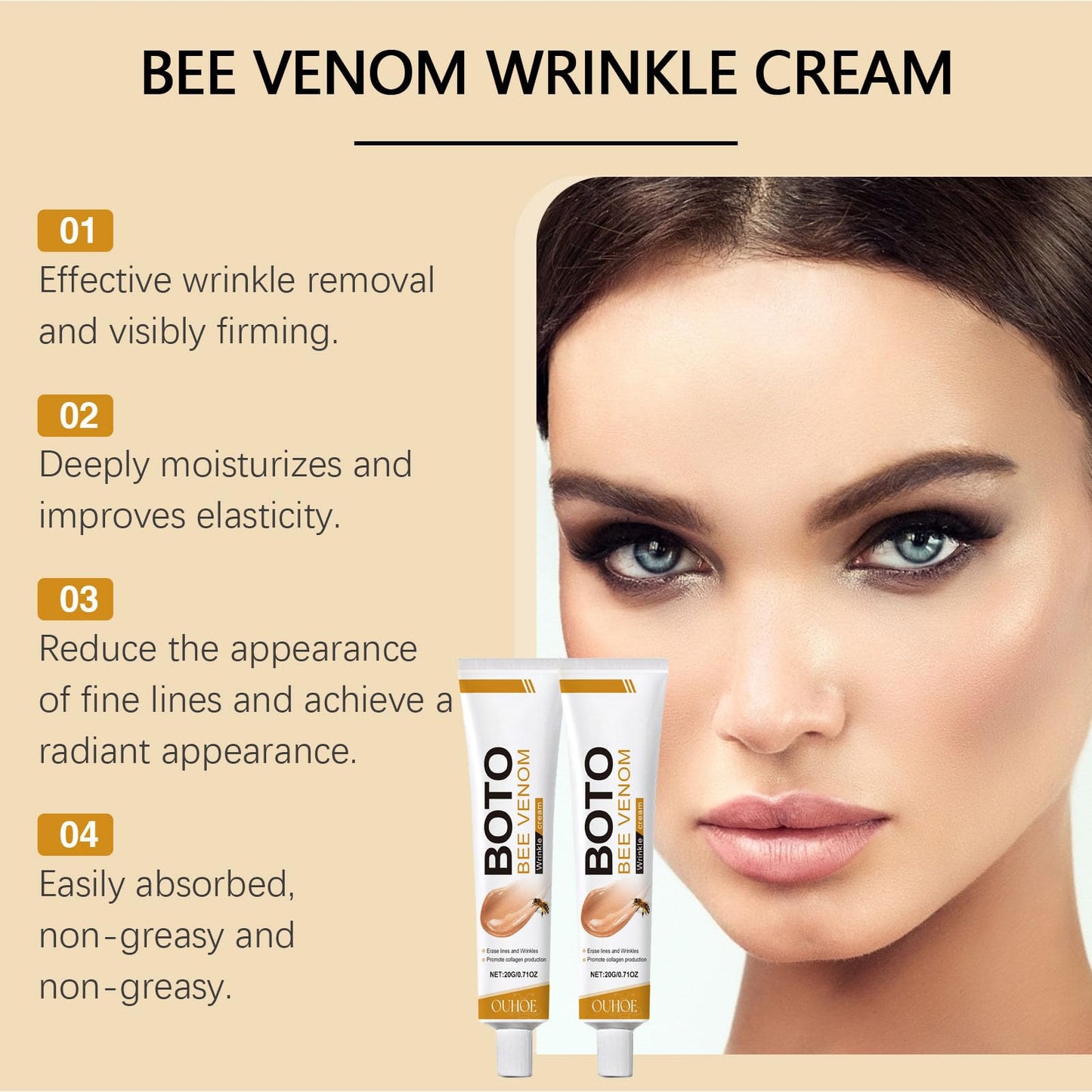 ISBEAUSOLS Bee Venom Cream - 2PCS Anti Wrinkle Face Cream - Anti Aging Face Cream for Skin Firming - Hydrating Face Cream - Boto Face Cream for Women - Face Moisturiser for Dry Skin - Moisturizing, Soothing