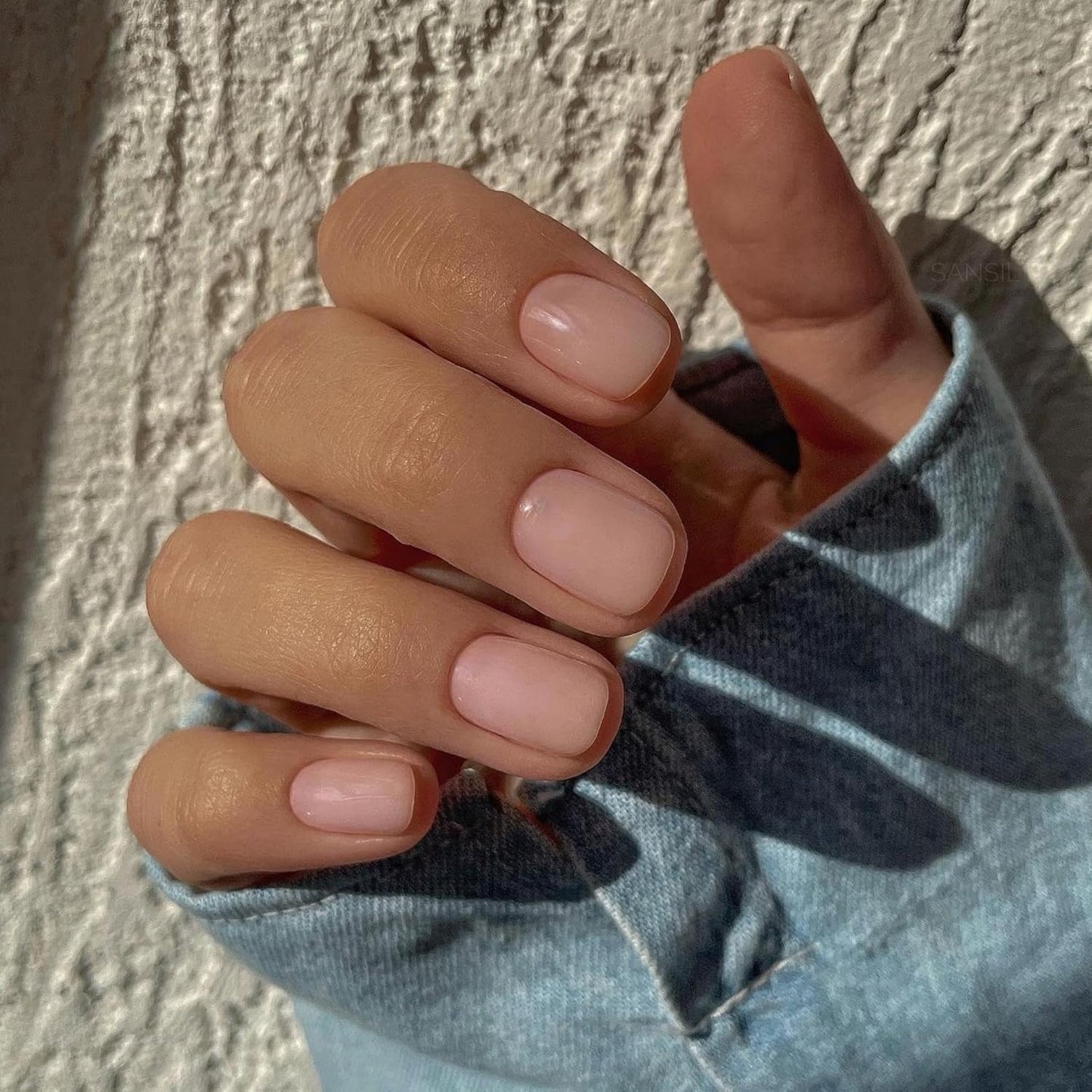 KQueenest Nude Press on Nails Short Square, Short False Nails Coffin, Glossy Solid Small Fake Nails Set, Perfectly Fit, Reusable Opaque Gel Stick on Nail for Women Daily Wear 30 Pcs