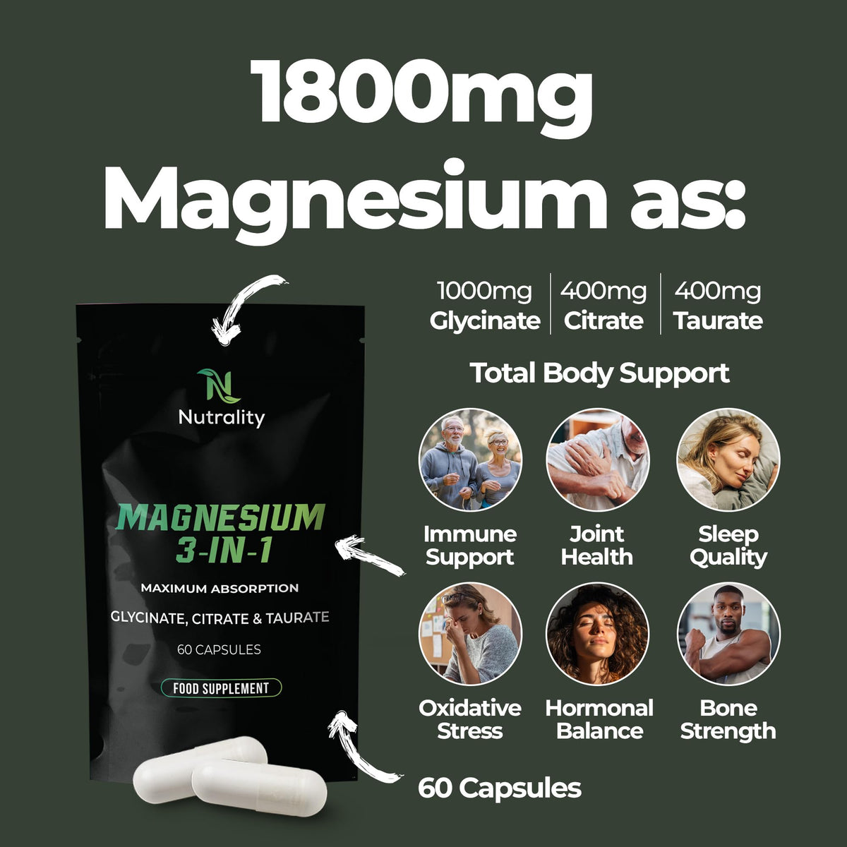 Nutrality Magnesium Glycinate 3-in-1 Complex | 60 Vegan Capsules