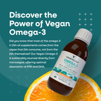 VEGETOLOGY Vegetology Vegan Omega 3 Liquid, from Microalgae, 800mg of EPA DHA, with Vitamin D3, Supports Heart, Brain, and Eye Health, Natural Fish Oil Alternative, UK Made, Mild Orange Flavoured