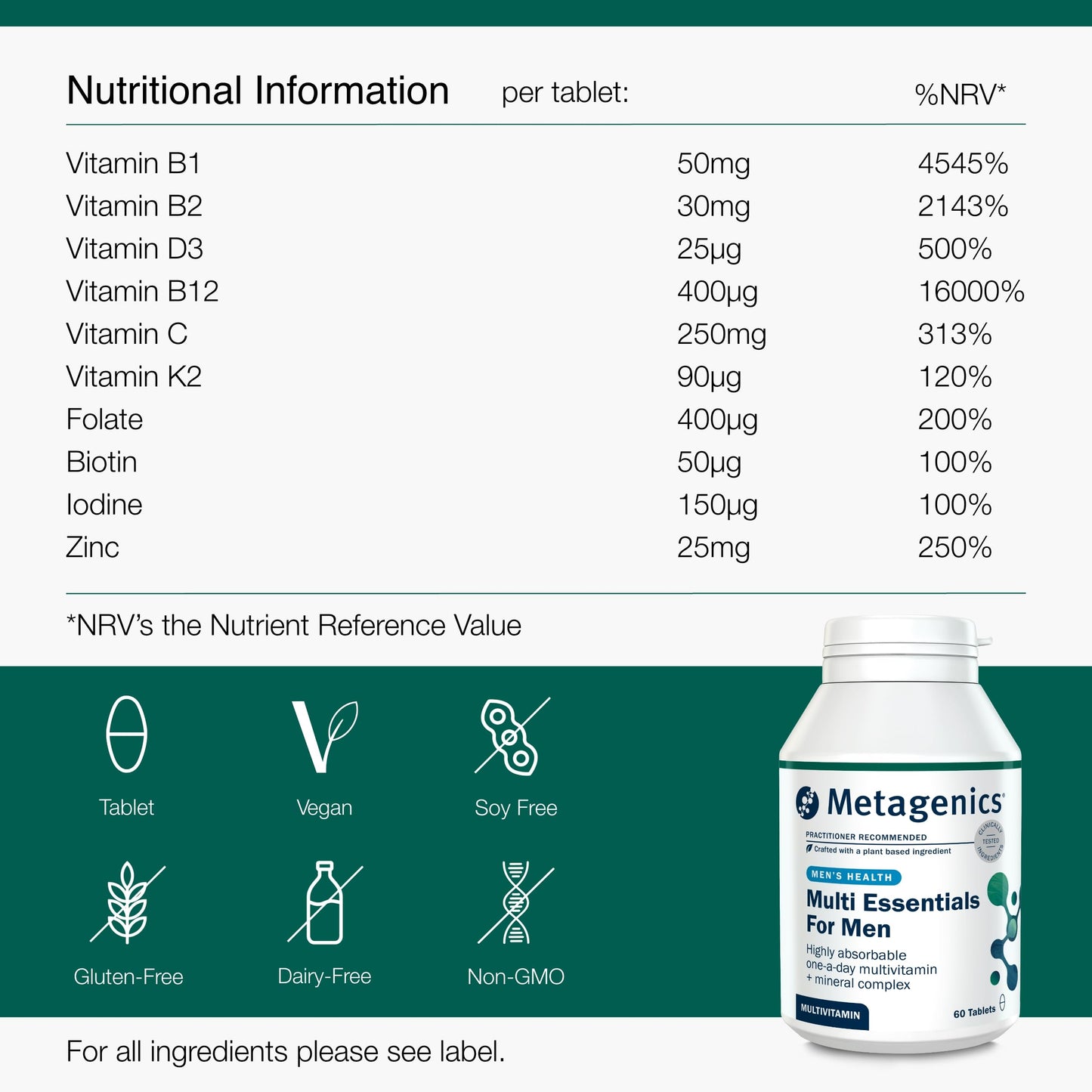 Metagenics Multi Essentials for Men Multivitamin - 27 Vitamins & Minerals for Men - Vegetarian and Vegan - 60 Tablets