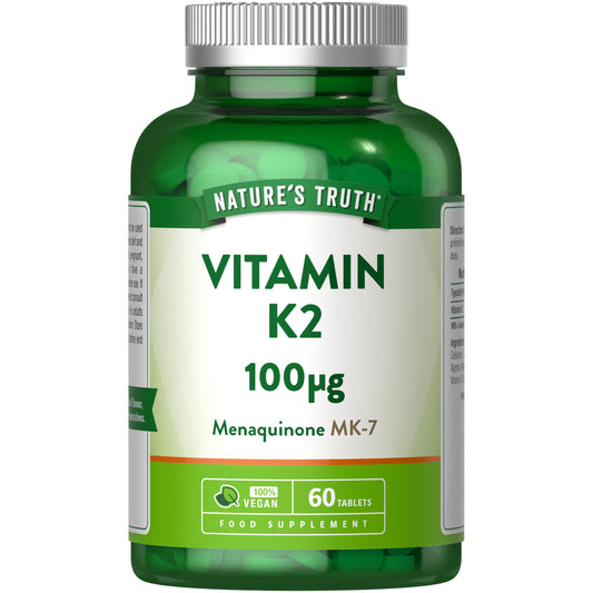 Vitamin K2 MK-7 100ug | High Strength Menaquinone MK-7 | 1-A-Day | 60 Vegan Tablets | Nature's Truth