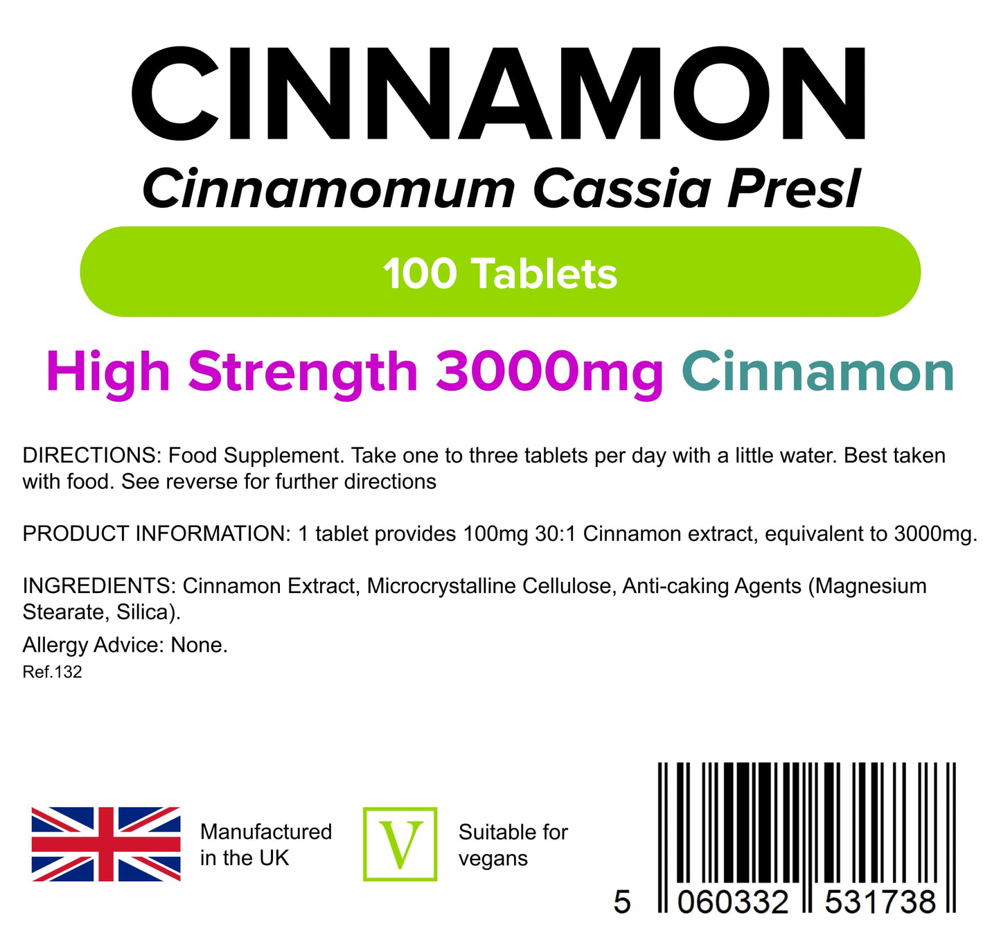 Lindens - Cinnamon 3000mg, 100 Tablets - UK Made, Super Concentrated 30X Extract - Equivalent to 3000mg of Dried Cinnamon, Traditionally Used for Millennia - Letterbox Friendly, Vegan