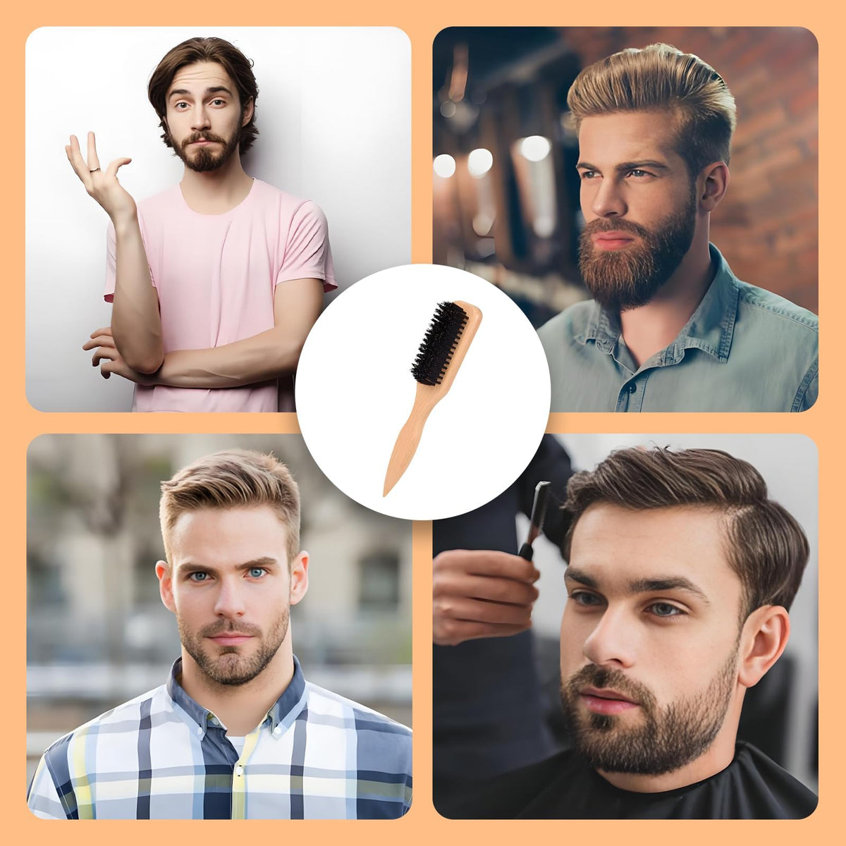 iuiiaii 1 PC Back Combing Brushes Slick Back Hair Brush, Smoothing Hair Brush Men Suitable for Combing Ponytails, Flying Style Edge Controlled Gentle Tools, Beard Brushes Suitable for Daily Use ﻿