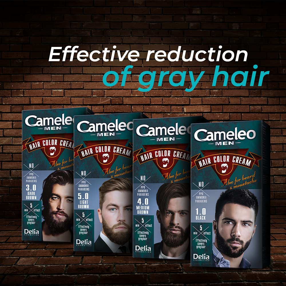 Cameleo Men - Permanent Hair Dye | Black Colour for Hair Beard & Moustache | Natural Colour Effect in 5 Minutes | Cover Grey Hair | Ammonia FREE | 30ml