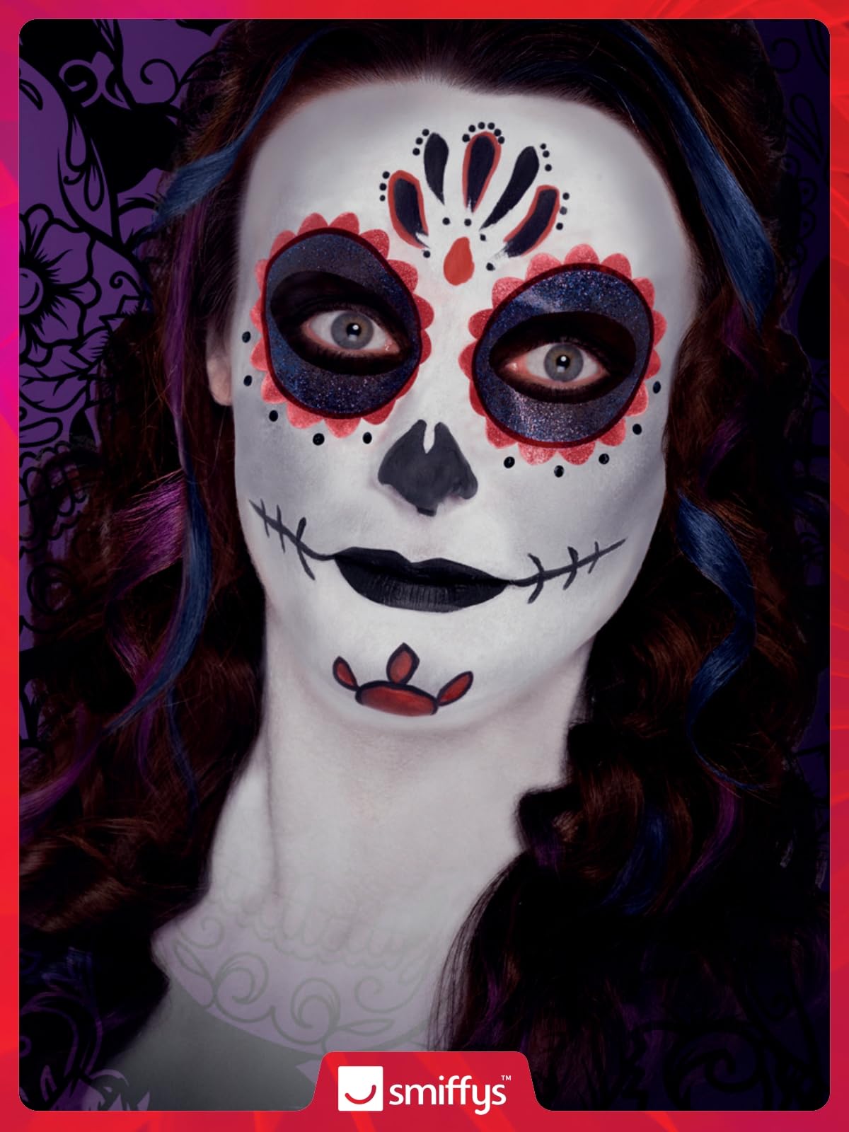 Smiffys Make-Up FX, Day of the Dead Kit, Aqua, with Face Paints, Stickers, Crayon & Applicators, Cosmetics and Disguises Fancy Dress, Cosmetic Dress Up Cosmetics & Disguises.