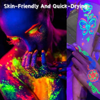 SHEBEEDO 6 Colors UV Glow Neon Face and Body Paint Set, Glow in the Dark Face Paint kit, Fluorescent Body Paint, Safe Non-Toxic Quick-Dry Paint for Halloween, Festivals, Parties, and Cosplay