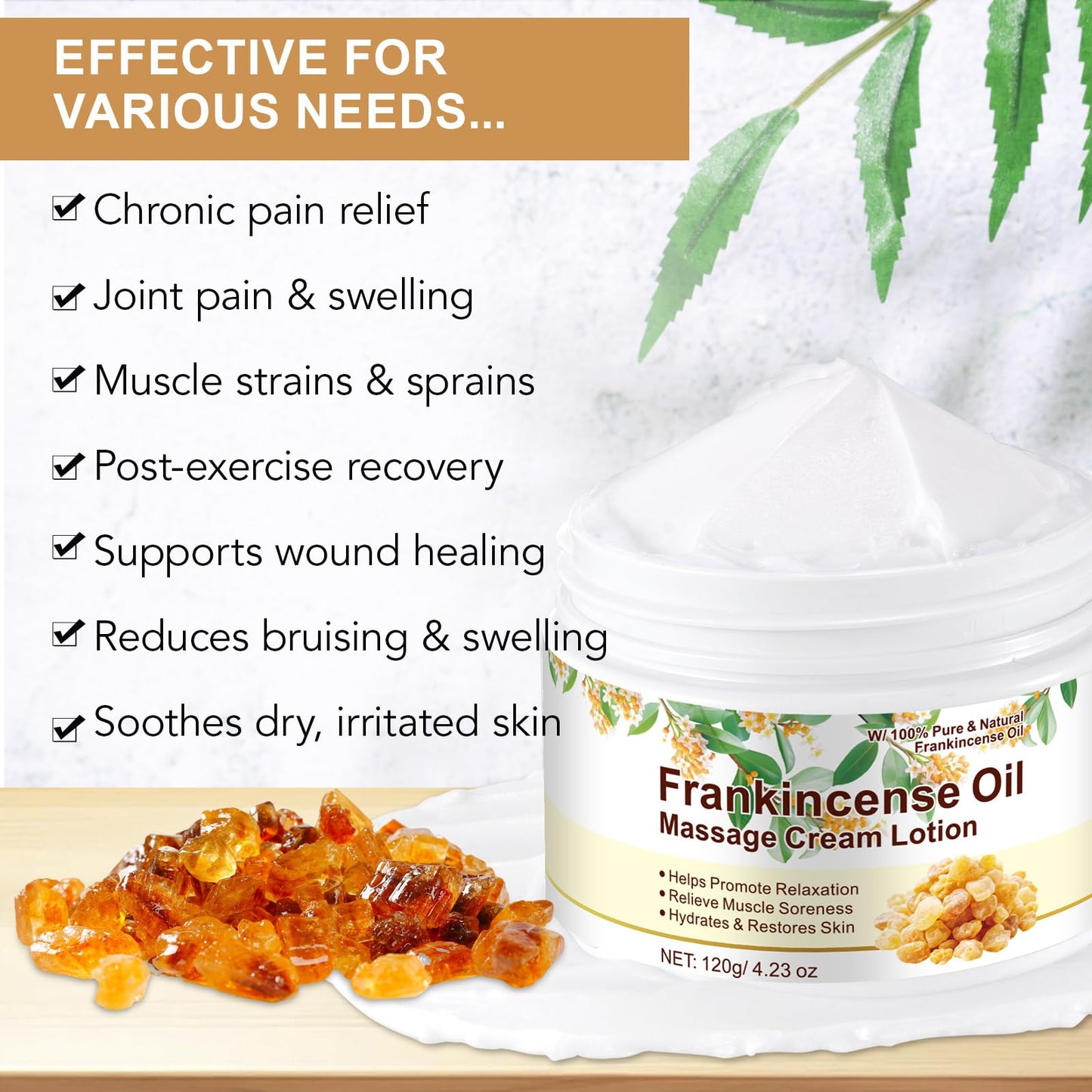 ACYAHAOCA Frankincense Oil Massage Cream, Frankincense Balm with Vitamin E, Hydrates & Restores Skin, Enhance Skin Elasticity, Frankincense Cream for Sensitive Skin, Dry Skin 120g