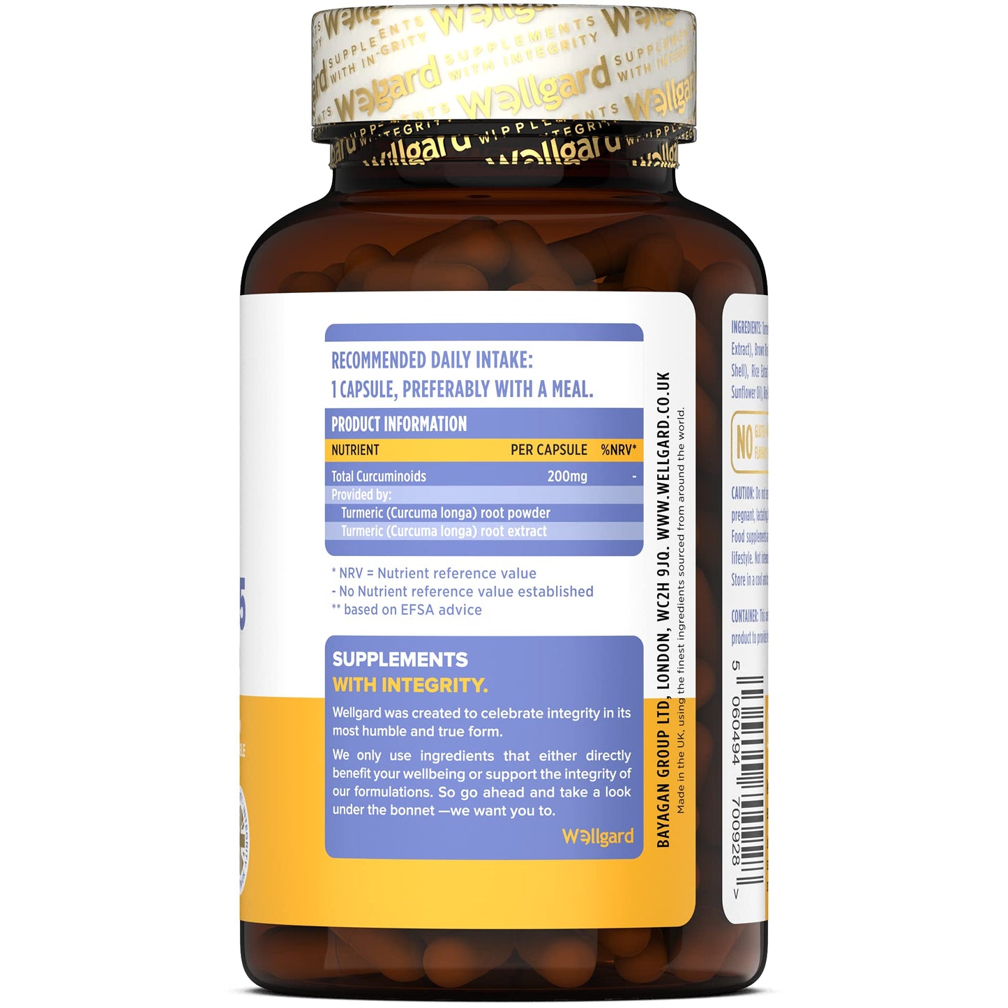 Turmeric Capsules High Strength by Wellgard, Turmeric 95, Curcumin, Made in UK