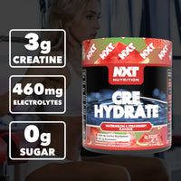 NXT Nutrition Creatine Powder and Electrolyte Mix, 100% Pure Creatine Monohydrate Powder for Strength and Power with Hydrating Electrolytes (180g, Watermelon and Strawberry)