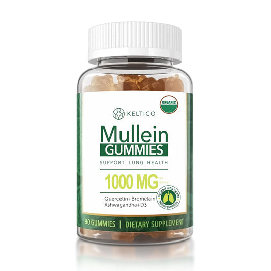 Keltico Mullein Gummies - Mullein Leaf Extract for Lungs - 1000mg Mullein - 200mg Ashwagandha - 400mg Quercetin - Bromelain - Alternative to Mullein Drops,Capsules & Mullein Tea - Mucus Remover & Mucus Relief