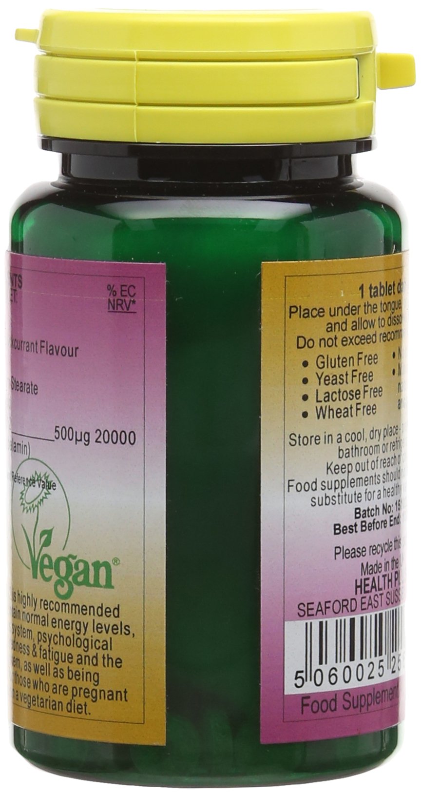 Health Plus Sublingual Vitamin B12 500µg (Methylcobalamin) : Vitamin B12 Supplement : 90 Tablets