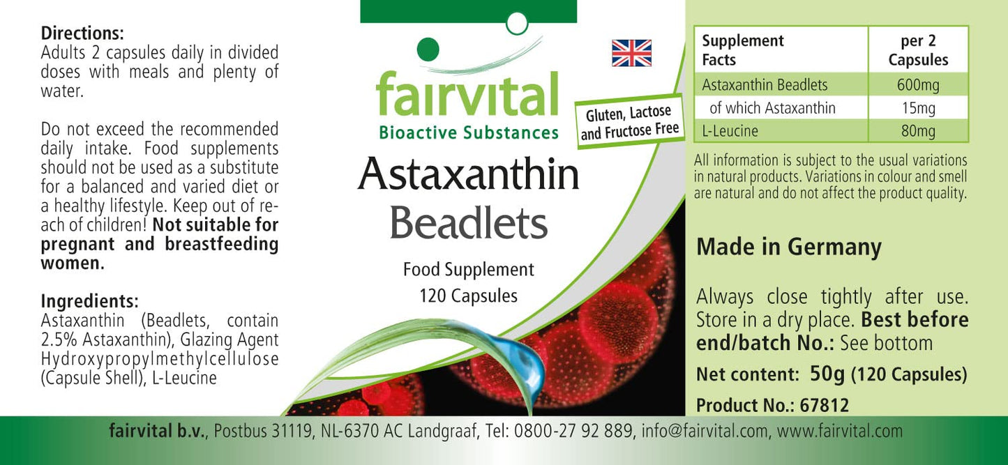 Fairvital | Astaxanthin 15mg per Day - HIGH Dosage - 120 Capsules - microencapsulated in AstaPure® beadlets