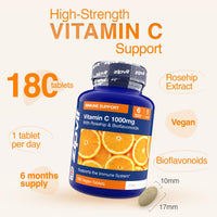 Zipvit Vitamin C 1000mg, 180 High Strength Vitamin C Tablets with Rosehip & Bioflavonoids, Vegan VIT C Supplement, Supports The Immune System and Reduction of Tiredness and Fatigue