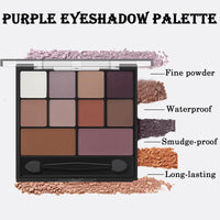 GEEWHILE Eyeshadow Palette Matte Eye Shadow Pallets Long Lasting 10 Eye Shadow Shades Smokey Makeup Highly Pigmented Purple Brown Eyeshadow Makeup Palette,Waterproof Eyeshadow With Dual-Ended Applicator Brush