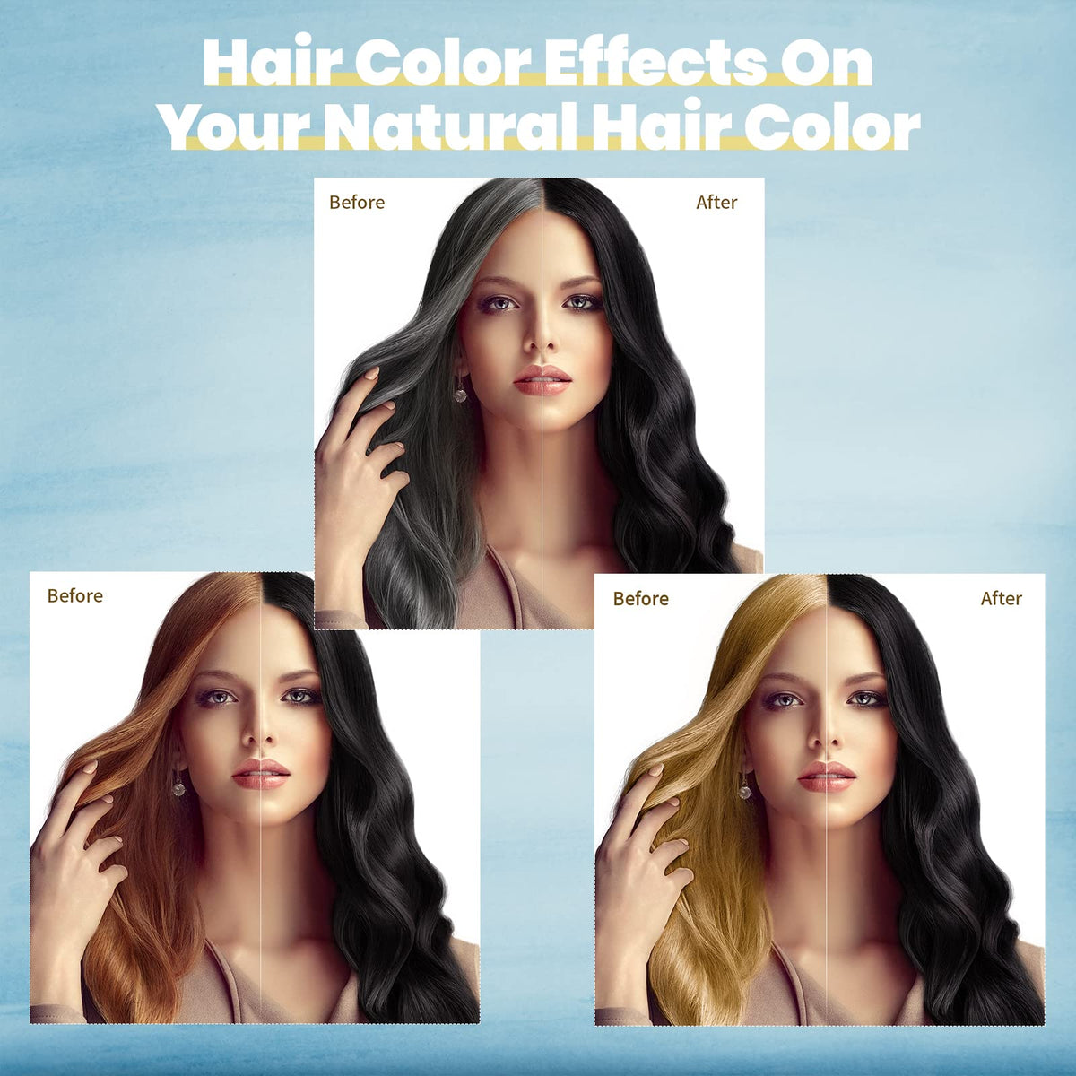 BOJICA Black Hair Dye Shampoo for Gray Hair Coverage, 3-in-1 Semi-Permanent Color Shampoo Herbal Ingredients for Women & Men 500ml