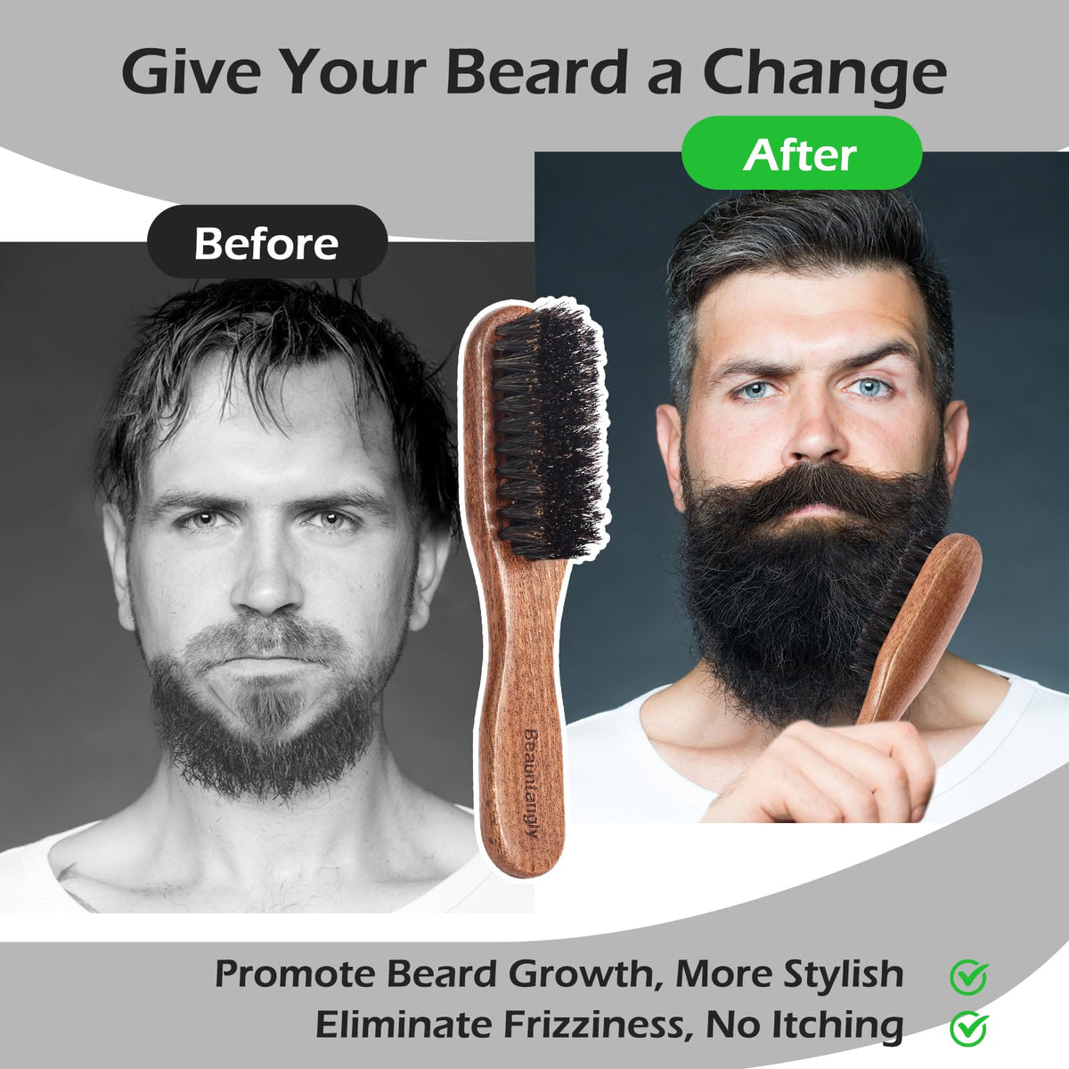 BEAUNTANGLY Beard Brush, 100% Real Wild Boar Bristle Walnut Wood Beard & Mustache Comb Brush for Men’s Beard Grooming and Care, Gift for Men to Straighten and Promote Beard Growth