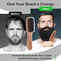 BEAUNTANGLY Beard Brush, 100% Real Wild Boar Bristle Walnut Wood Beard & Mustache Comb Brush for Men’s Beard Grooming and Care, Gift for Men to Straighten and Promote Beard Growth