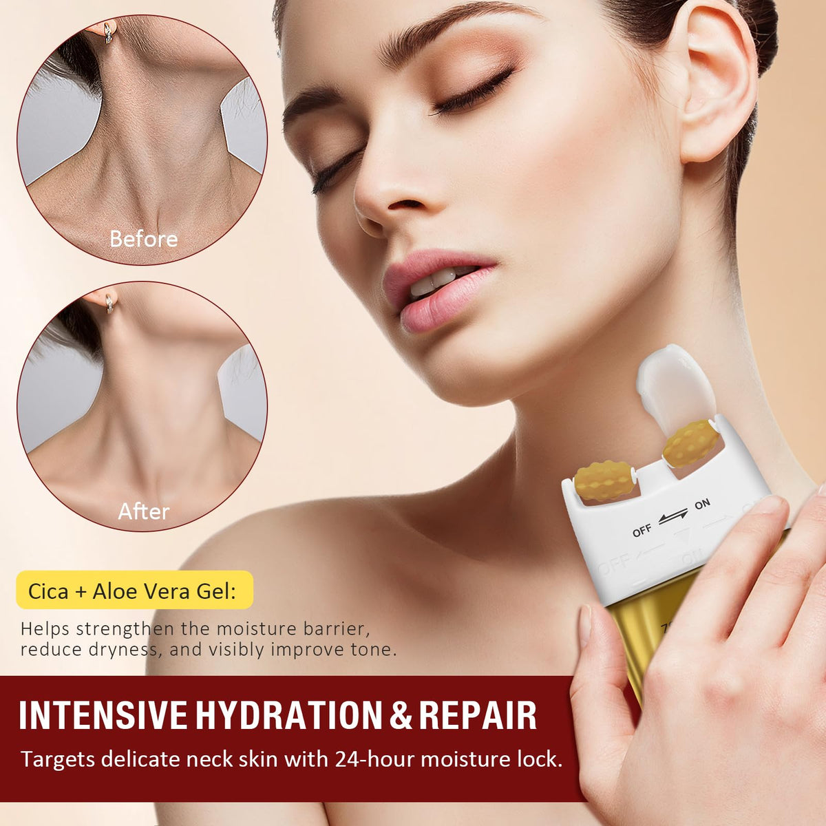 HXTMKT Neck Firming Cream, AH-8 Firming Neck Cream with Roller 120g, Tighten and Lift Neck Cream with Double Roller Massage, Reduces Wrinkles Fine Lines Double Chin, Moisturizes Skin