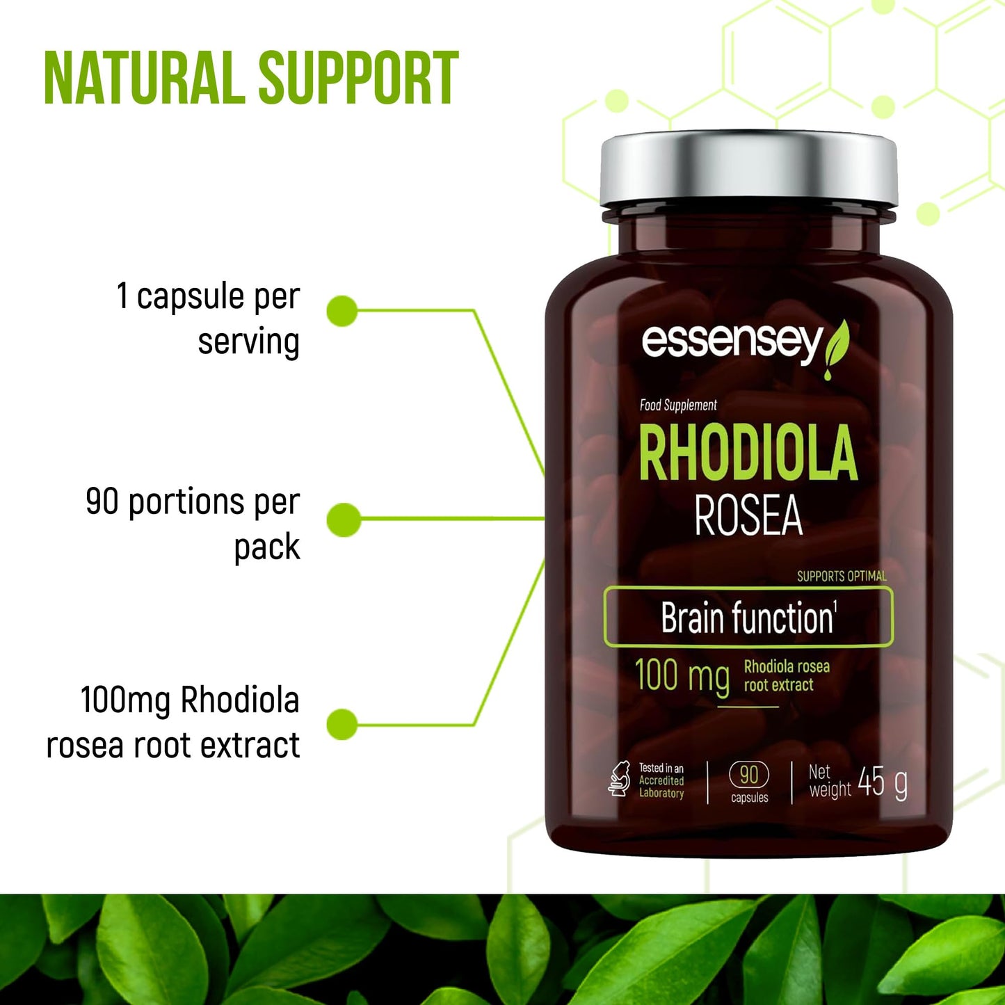 ESSENSEY Essensey Rhodiola Rosea Extract - 100mg - Enhancement of Cognitive Function and Circulatory Support | Optimal Brain and Gastrointestinal Function | Supplement | 90 Vegetarian Capsules