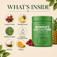 Sea Vitality Women's Live Cultures Food Supplement - 26 Billion CFU, 6 Selected Strains with Cranberry Extract, Pineapple Powder, GOS & Vitamin C - 60 Capsules, 1-a-Day Formula for Women, 60 Day Supply