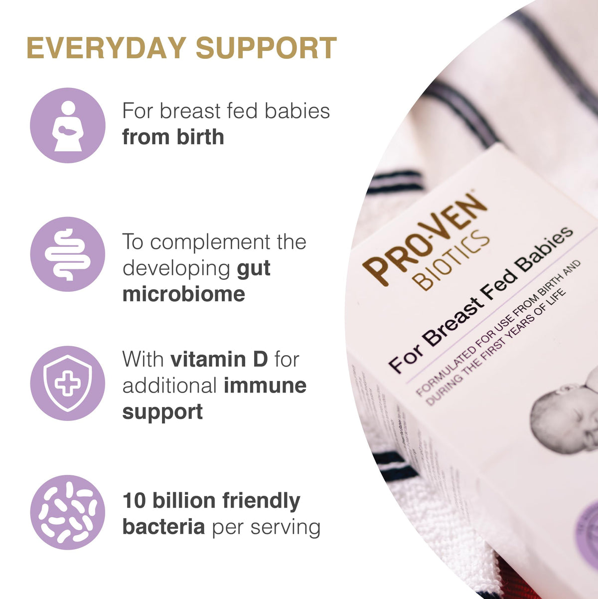 Pro-Ven Probiotics for Breast Fed Babies | 10 Billion Live Bacteria Powder with Vitamin D | Daily Microbiome Support from Birth - Gentle for Newborns Infants and Toddlers | Scoop Included